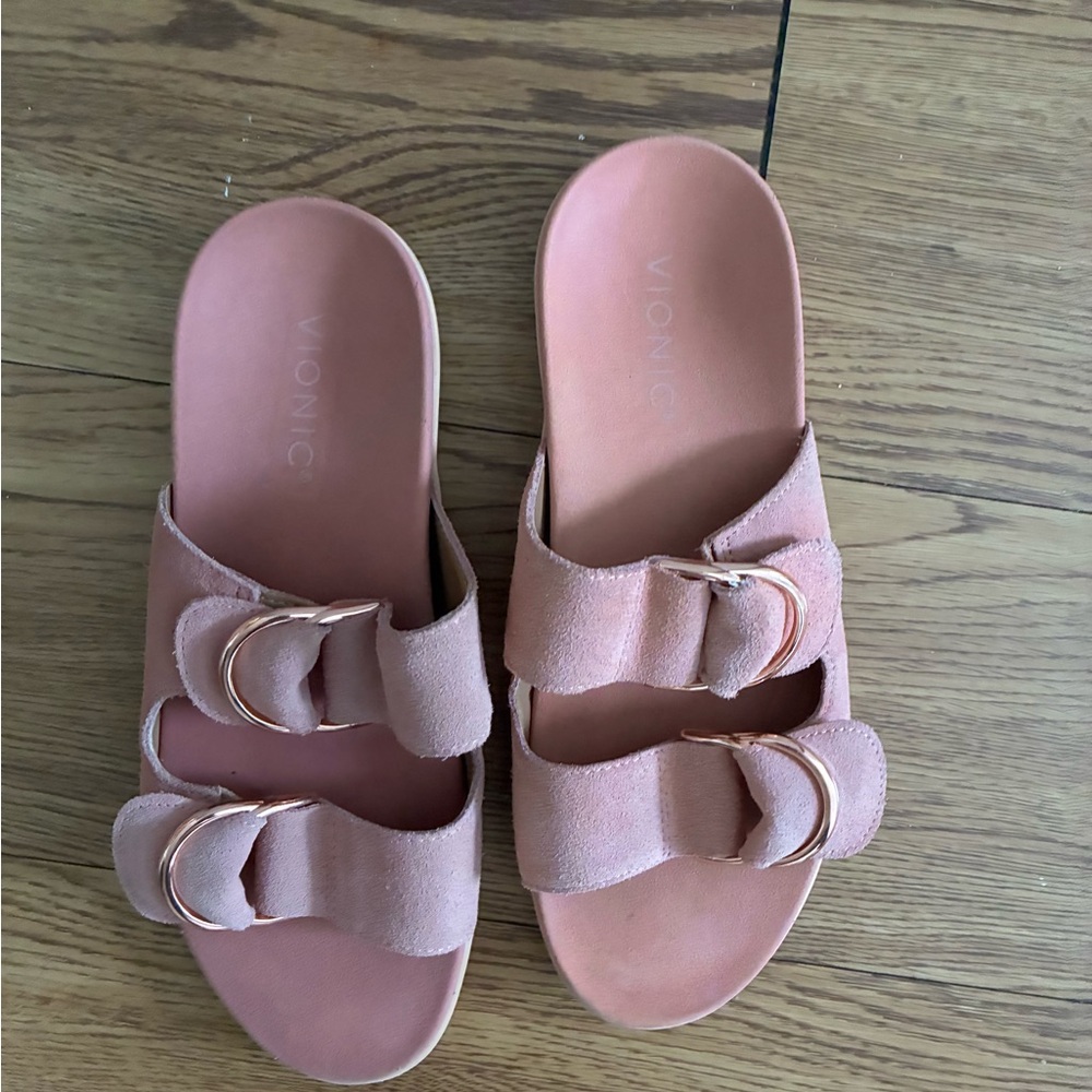 Vionic Pink Slide Sandals with Adjustable Straps